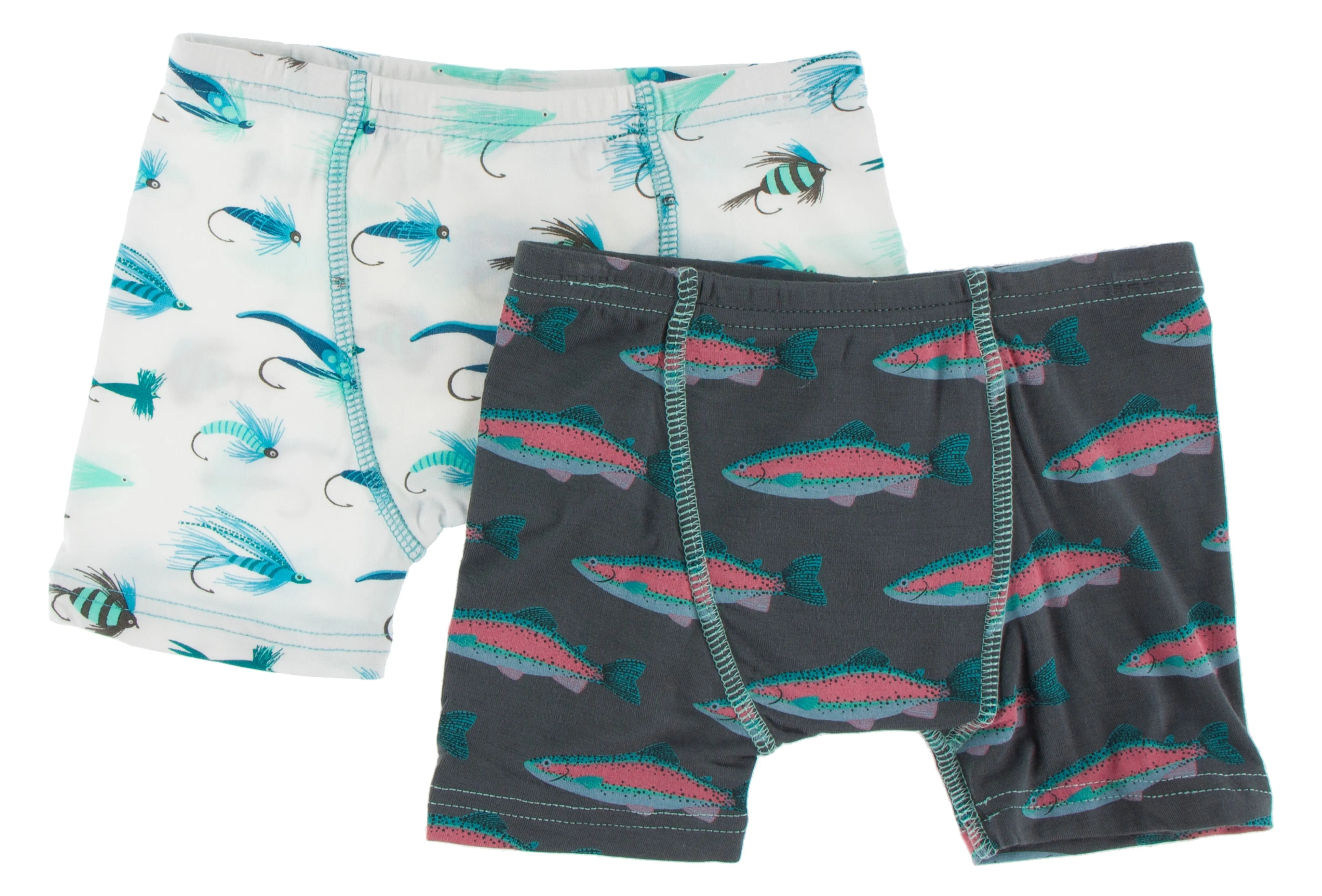 KicKee Pants Natural Fishing Flies & Stone Rainbow Trout Boys Boxer Briefs Set