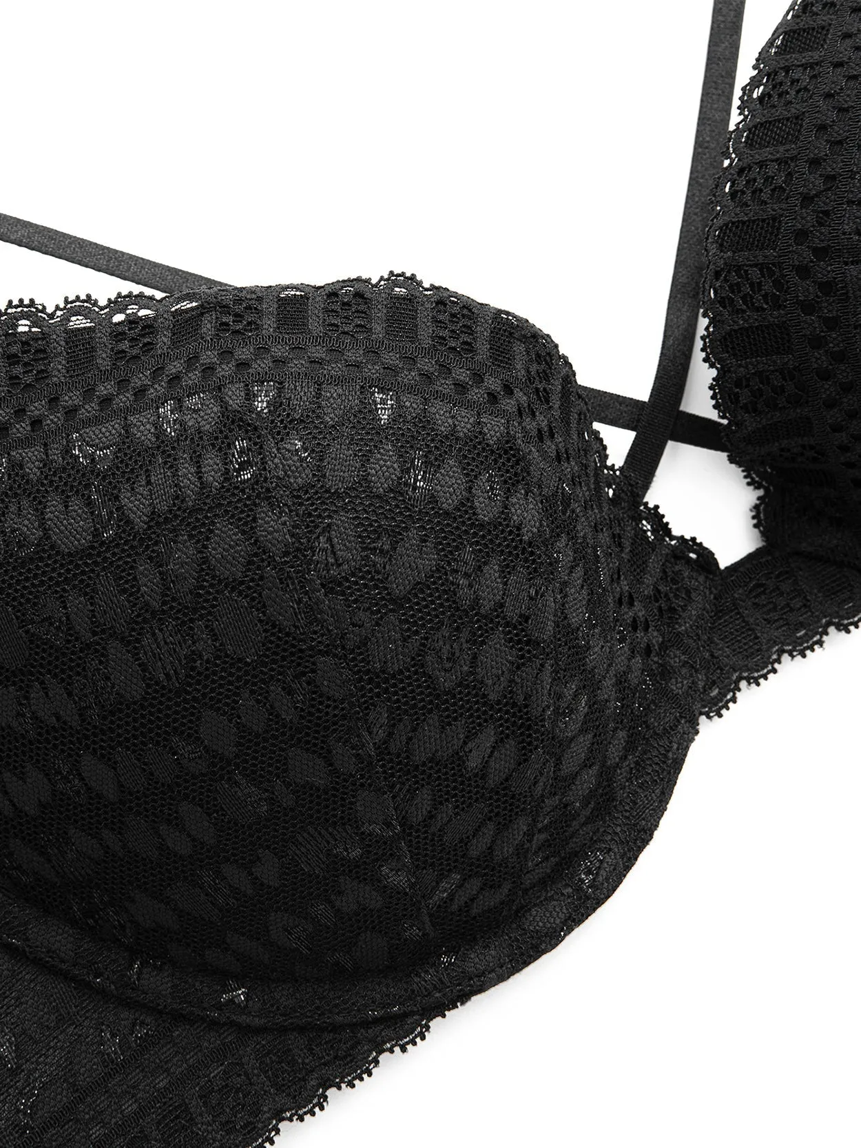 Lace Push Up Bra Padded Strappy Back Underwire Black