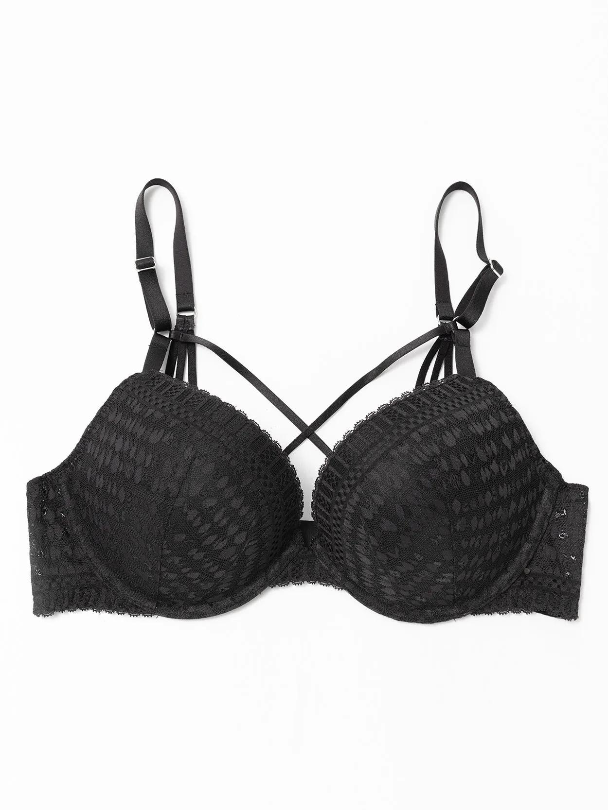 Lace Push Up Bra Padded Strappy Back Underwire Black