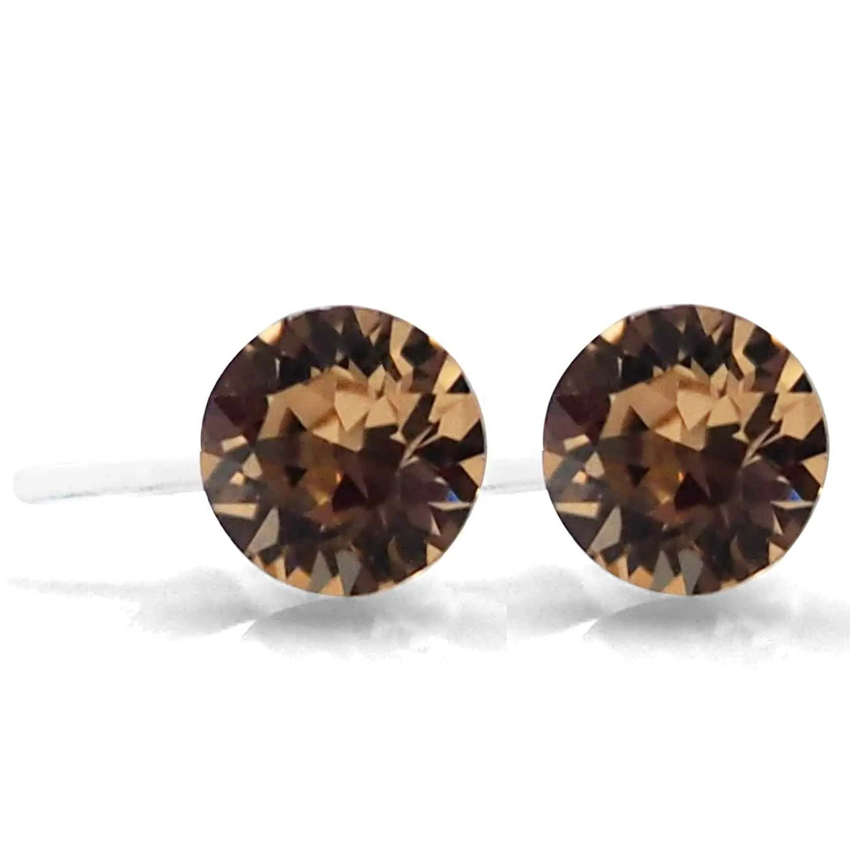 Light Brown Topaz Swarovski Crystal Screw-Back Invisible Clip On Stud Earrings