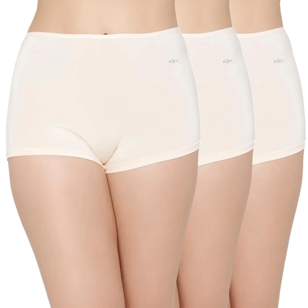 Mush Womens Ultra Soft High Waist Bamboo Modal Boyshorts || Breathable Panties || Anti-Odor, Seamless, Anti Microbial Innerwear (XL - Pack of 3, Beige Color)