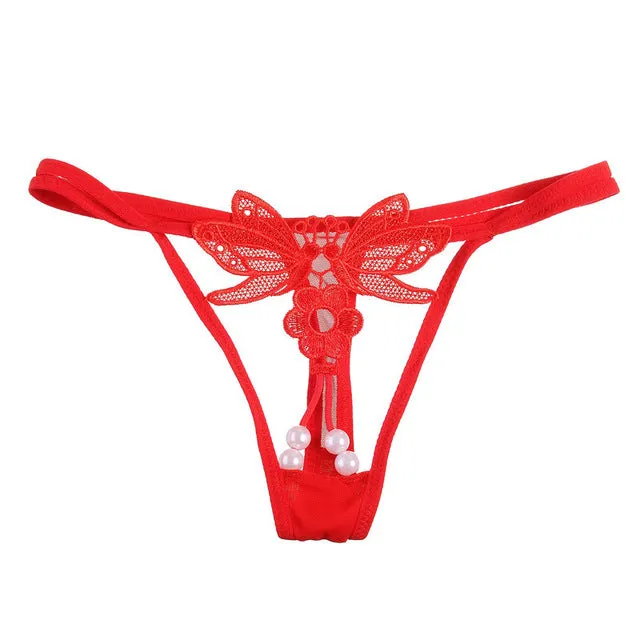 New Arrival Fashion Embroidery Women Panties Comfortable Beading Transparent Thongs G-string Lace Briefs Lingerie 2017