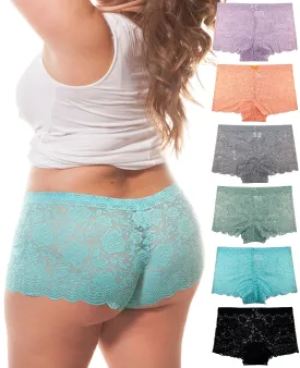 Plus Size Lace Boyshort Panties (Multi-Pack)