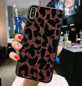 Red Glitter Leopard Phone Case For Samsung