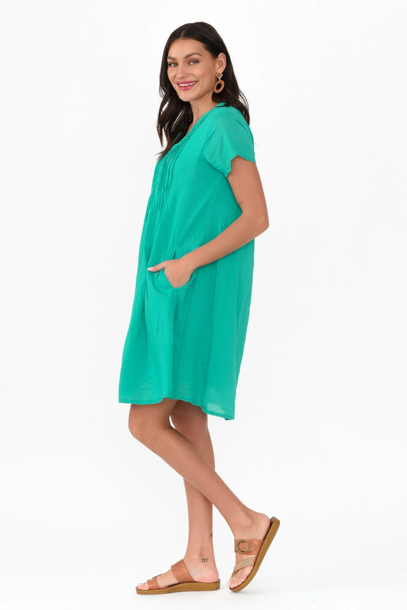 Sabina Green Crinkle Cotton Dress