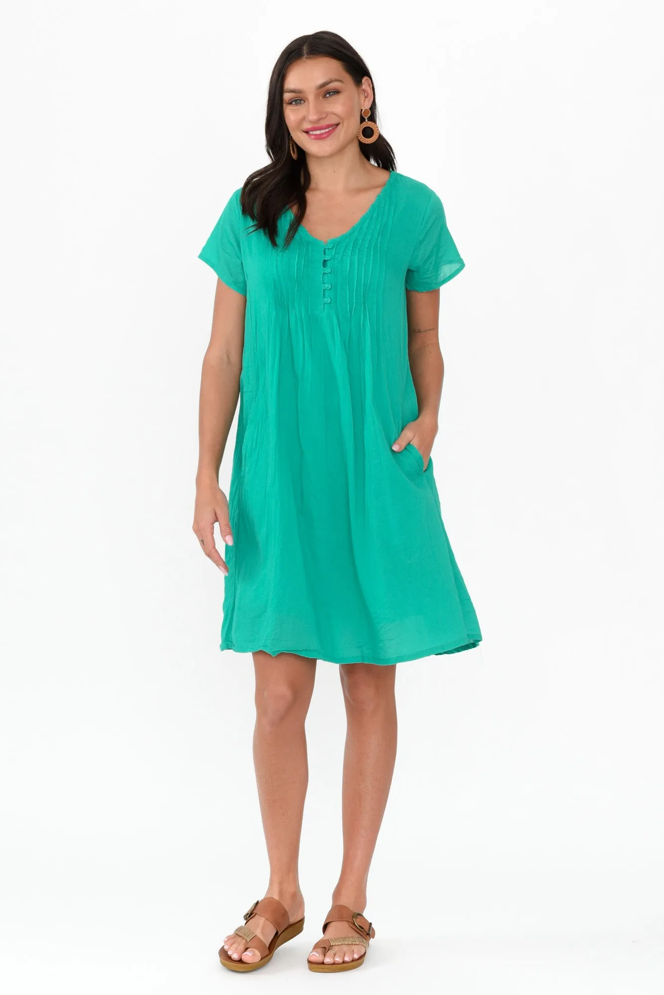 Sabina Green Crinkle Cotton Dress