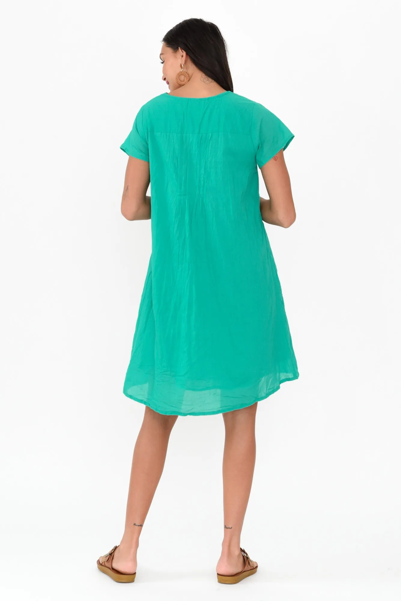 Sabina Green Crinkle Cotton Dress