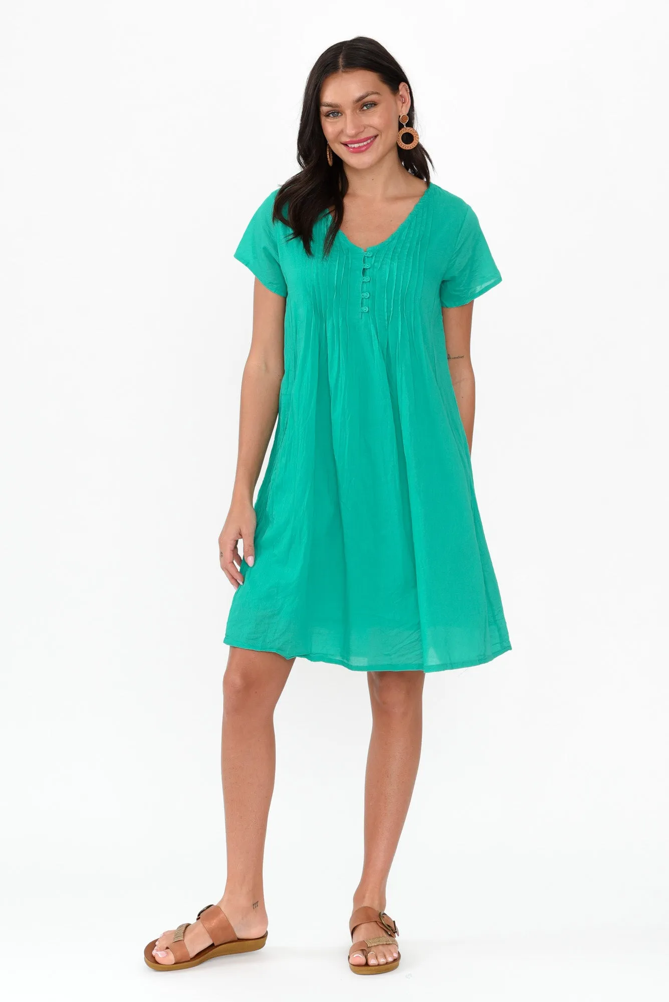 Sabina Green Crinkle Cotton Dress