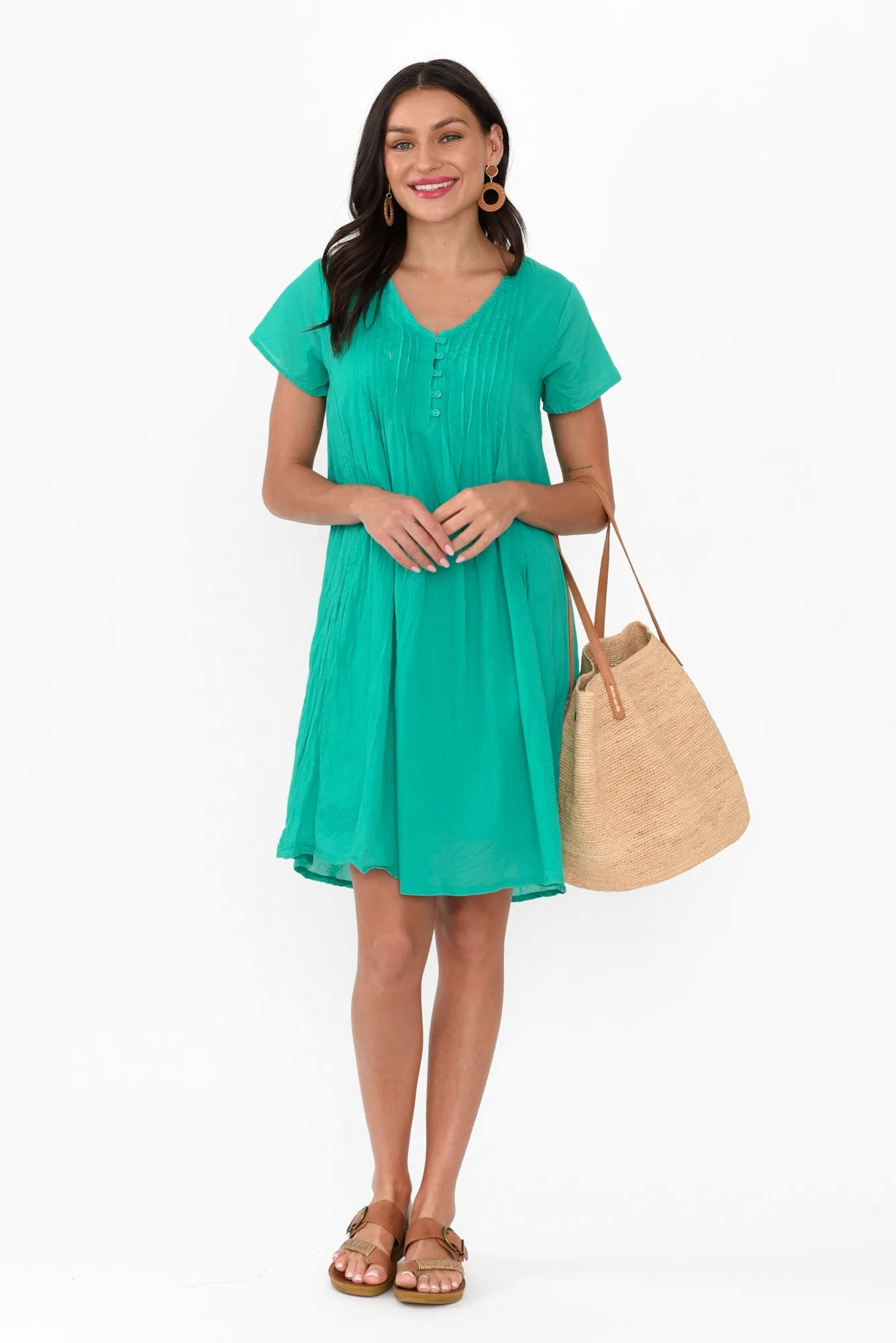 Sabina Green Crinkle Cotton Dress