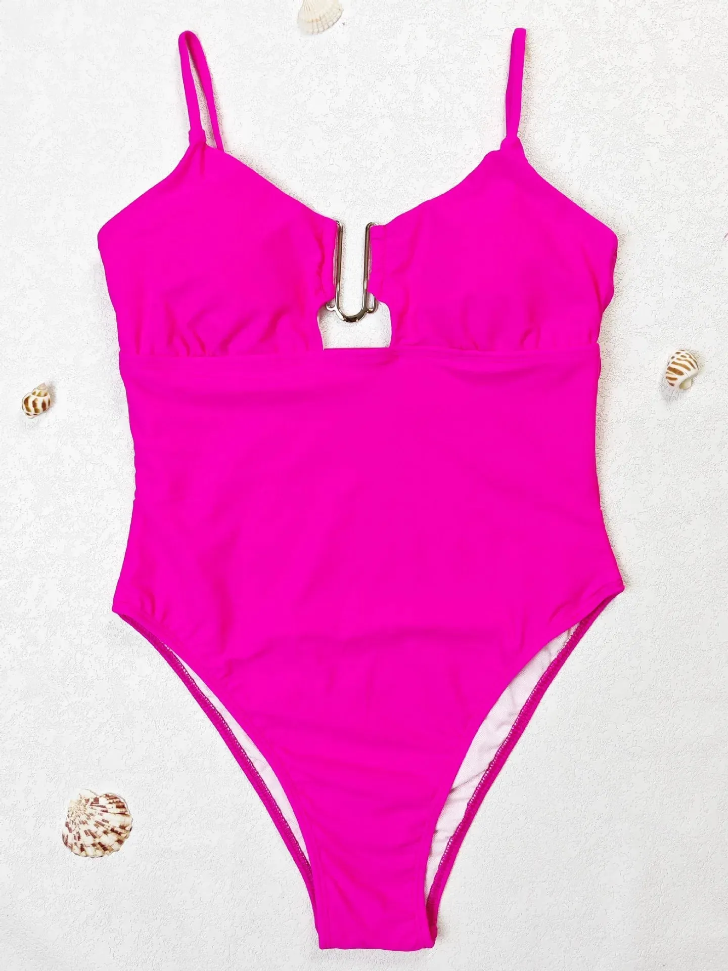 Sajiero Pink V Suspender One piece Bikini Swimsuit