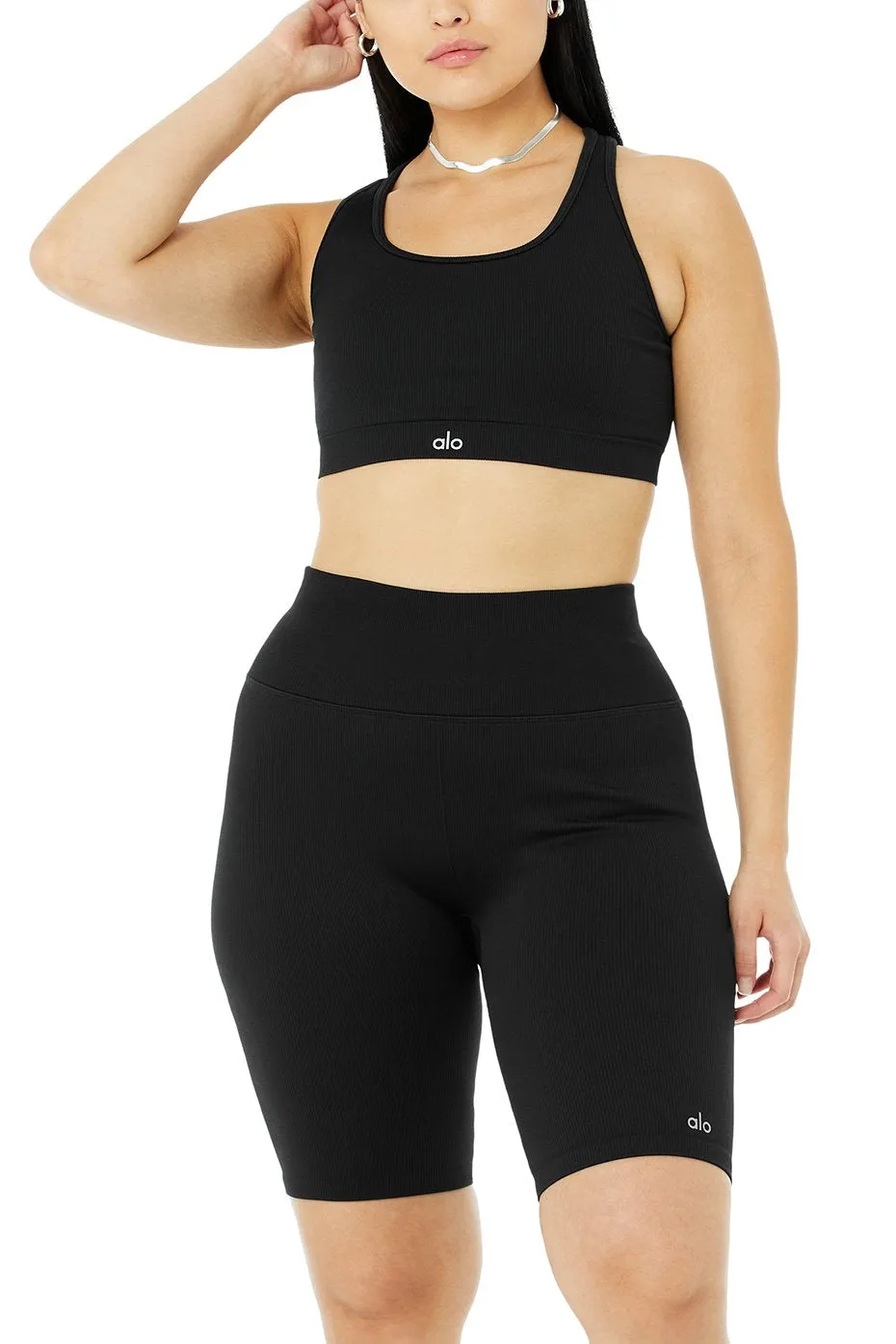 Seamless Ribbed Bra & 7" Seamless High-Waist Ribbed Biker Short Set