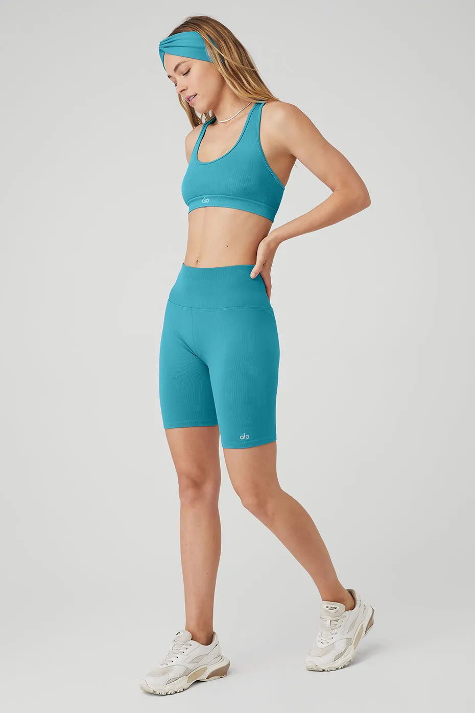 Seamless Ribbed Bra & 7" Seamless High-Waist Ribbed Biker Short Set