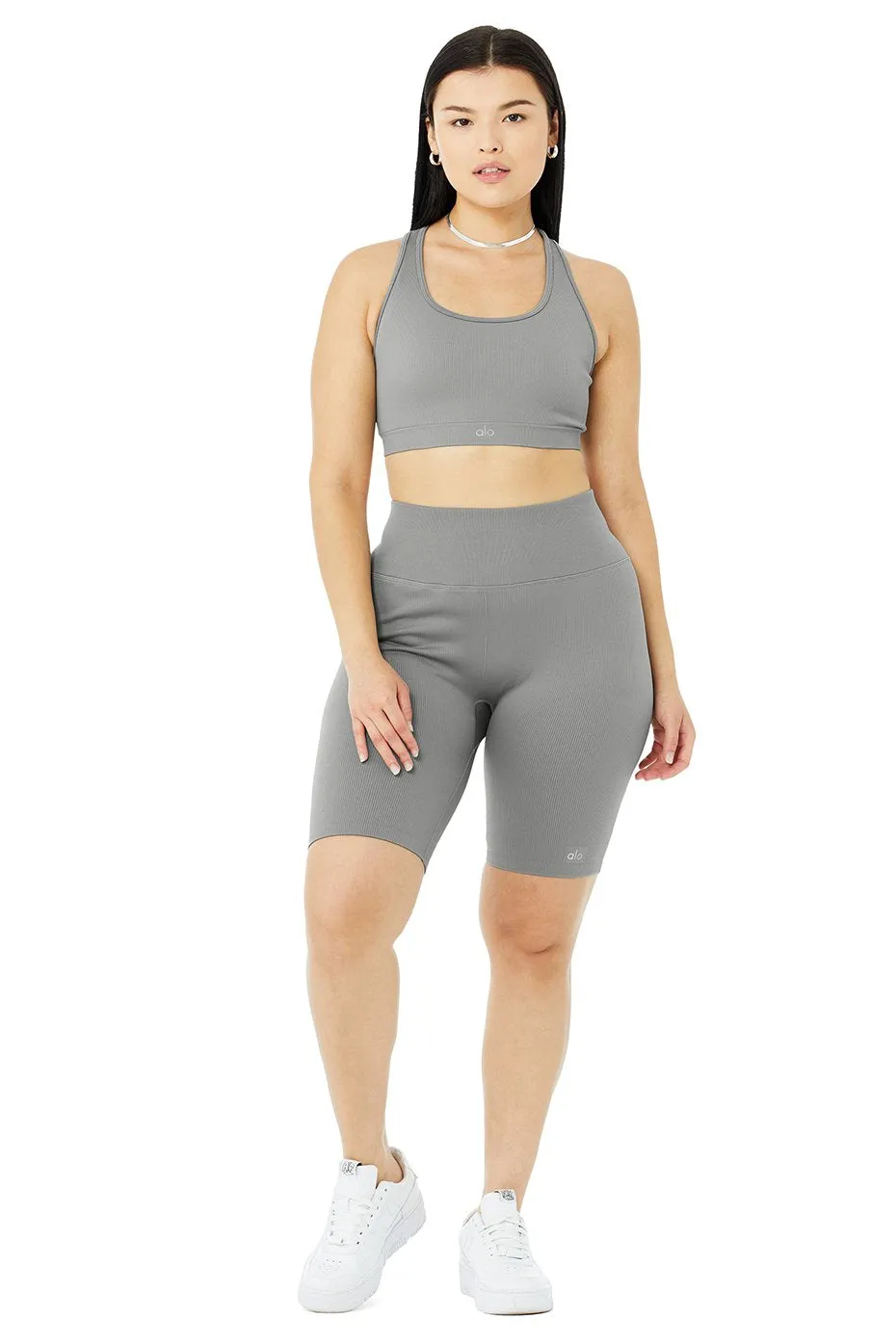 Seamless Ribbed Bra & 7" Seamless High-Waist Ribbed Biker Short Set