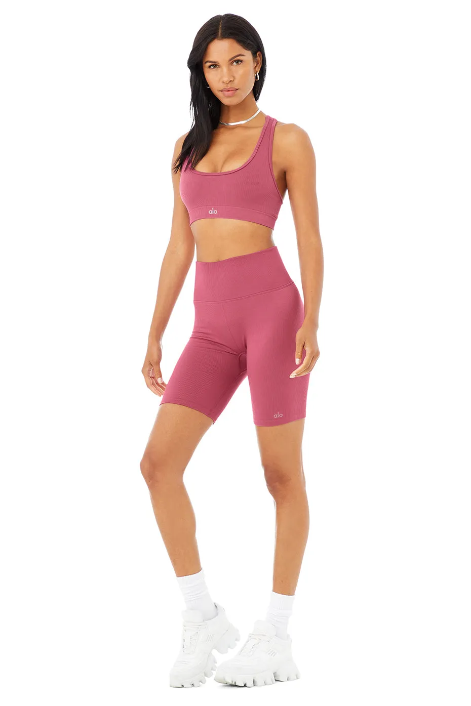 Seamless Ribbed Bra & 7" Seamless High-Waist Ribbed Biker Short Set