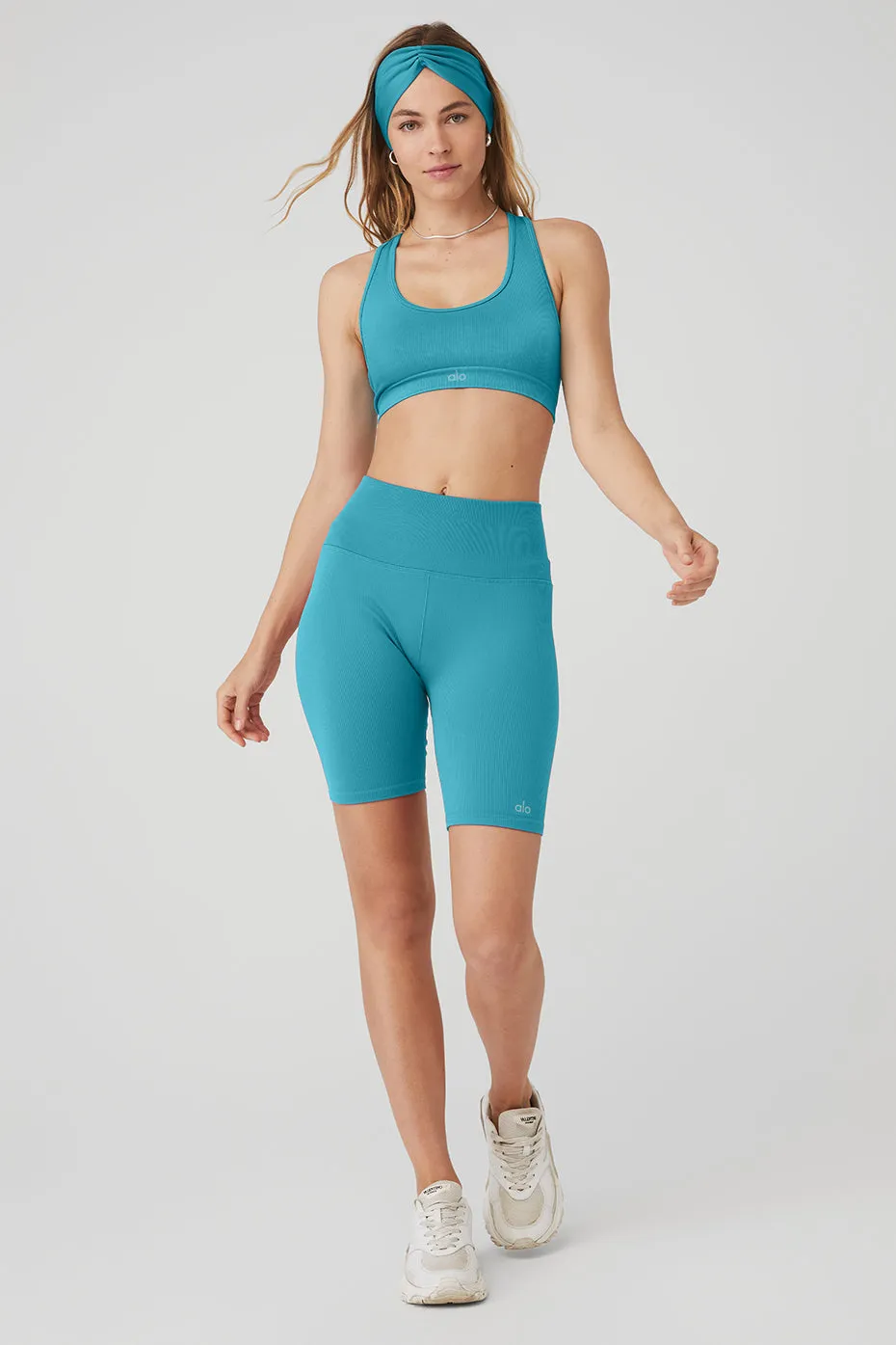 Seamless Ribbed Bra & 7" Seamless High-Waist Ribbed Biker Short Set