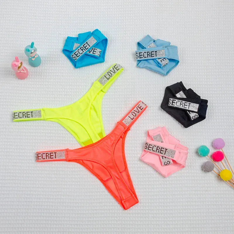 Sexy Women Thong Rhinestone Panties Low Waist G String Seamless Bright Color Underwear Secret T Back Lingerie Underpantie Tanga