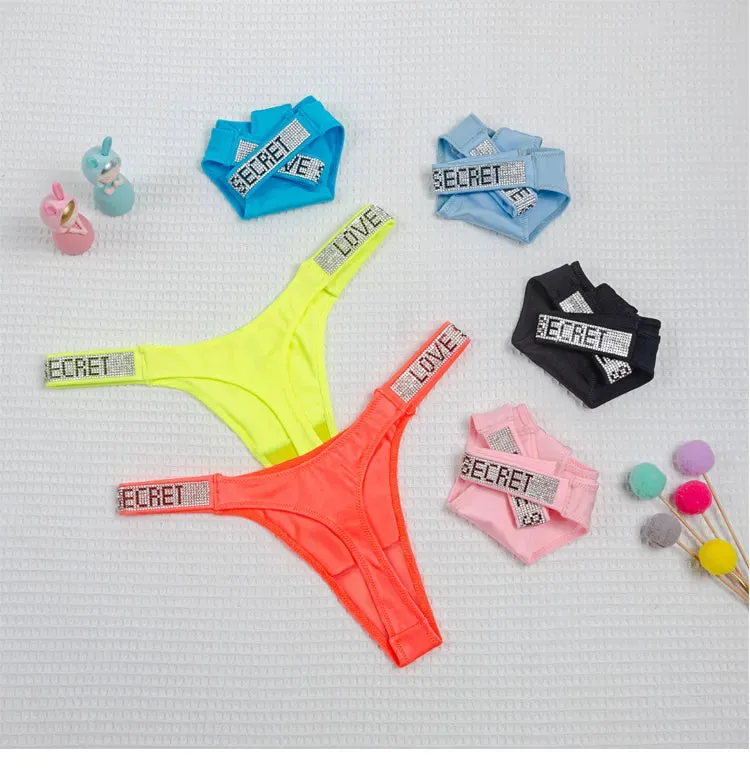 Sexy Women Thong Rhinestone Panties Low Waist G String Seamless Bright Color Underwear Secret T Back Lingerie Underpantie Tanga