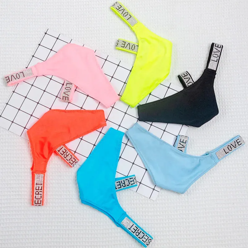 Sexy Women Thong Rhinestone Panties Low Waist G String Seamless Bright Color Underwear Secret T Back Lingerie Underpantie Tanga