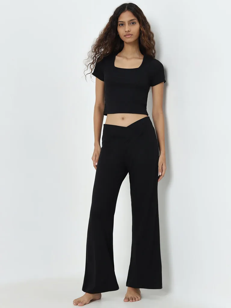 Superstar Black Ribbed Textured High-Rise Pants