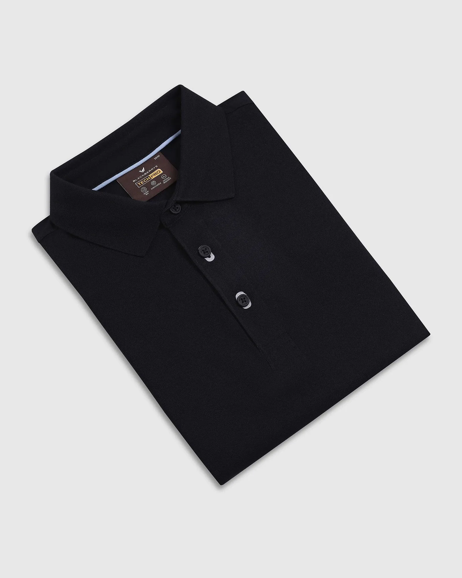 TechPro Polo Black Solid T-Shirt - Carol