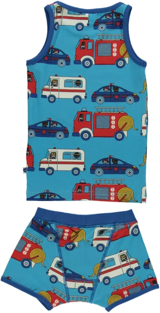 Underwear set with emergency vehicles