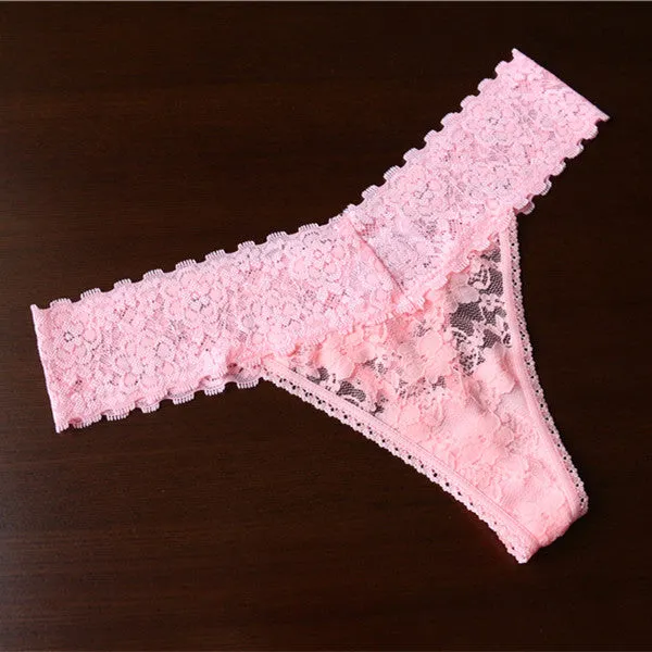 Voplidia Women Sexy Panties Underwear Thongs G-Strings 2017 Pink Female Seamless Lingerie Floral Lace Low-waist G Strings PM022