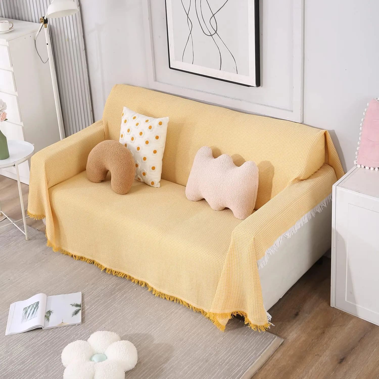 Yellow Polycotton Sofa Throw | Soft & Durable