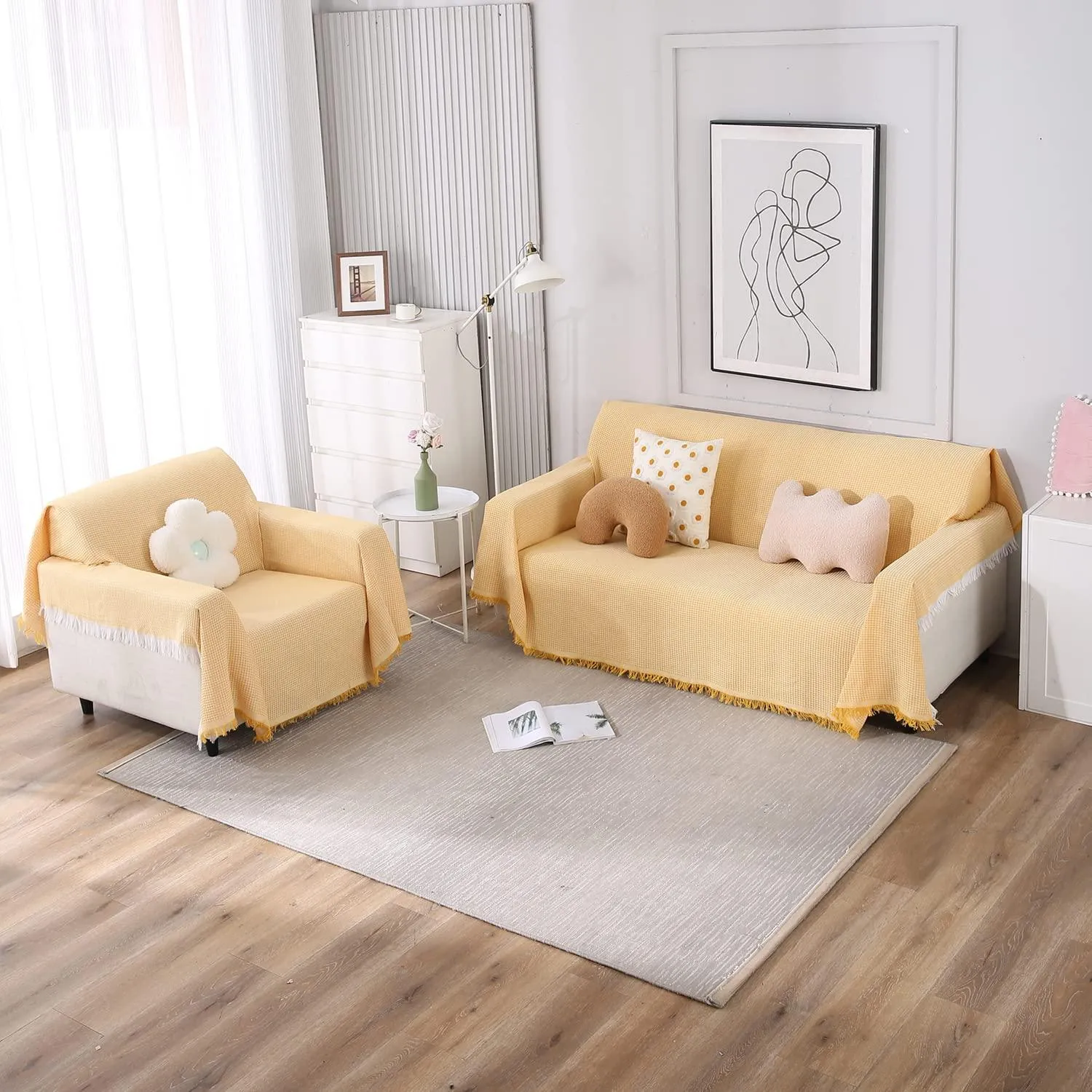 Yellow Polycotton Sofa Throw | Soft & Durable