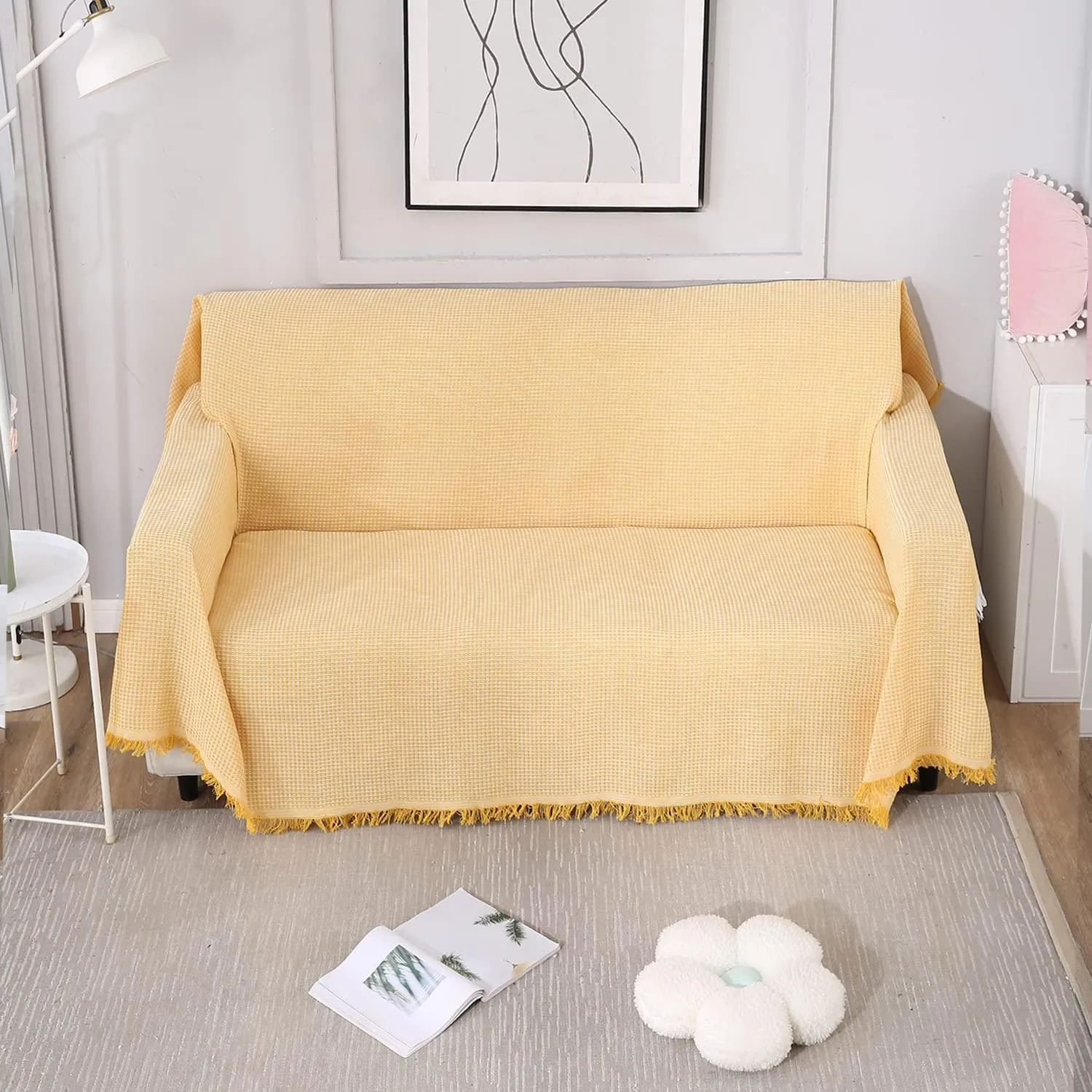 Yellow Polycotton Sofa Throw | Soft & Durable