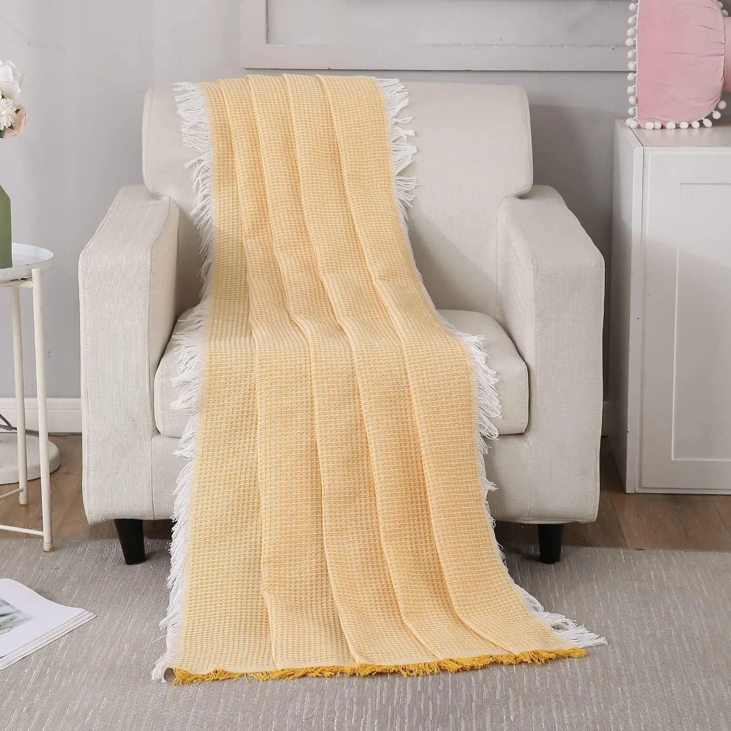 Yellow Polycotton Sofa Throw | Soft & Durable