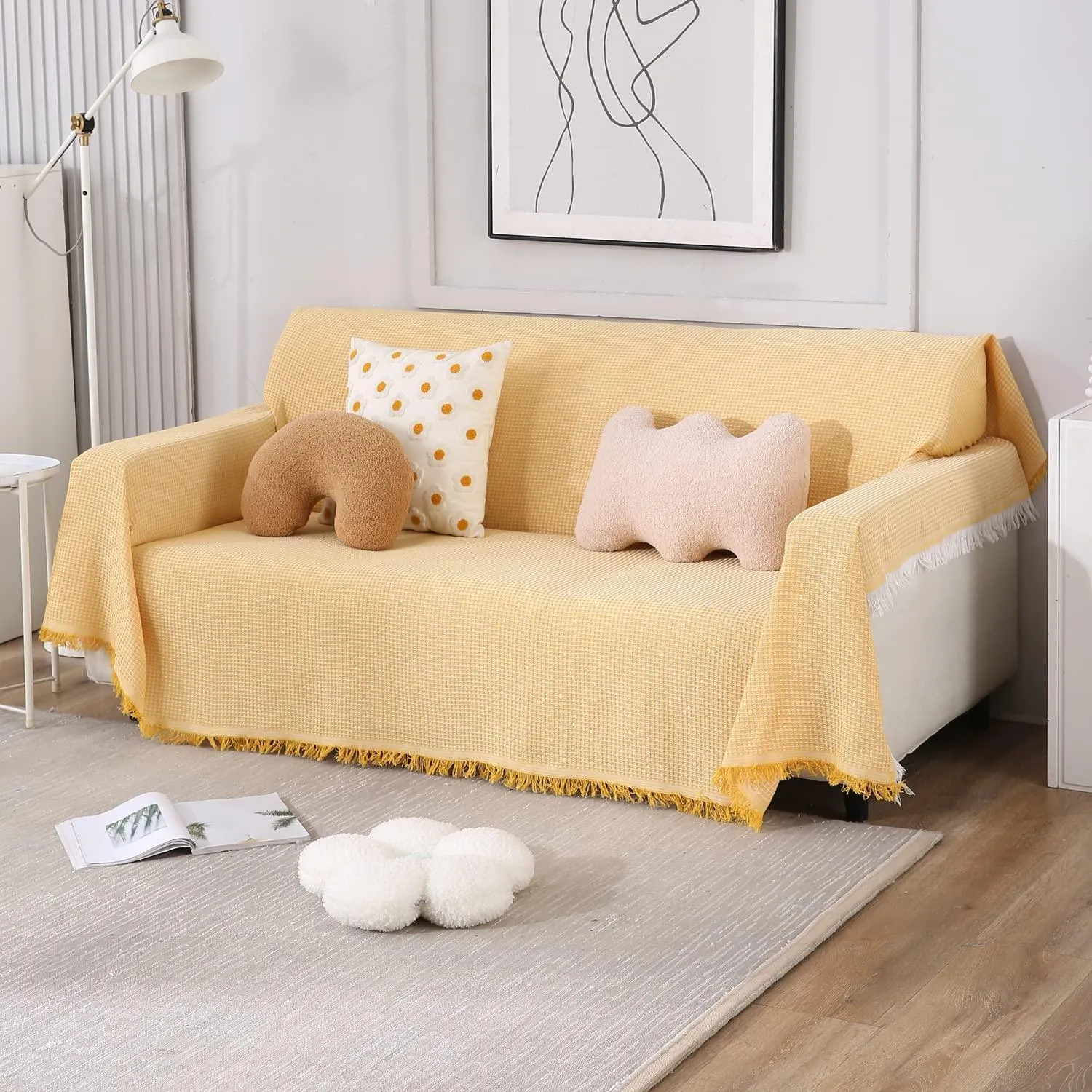 Yellow Polycotton Sofa Throw | Soft & Durable