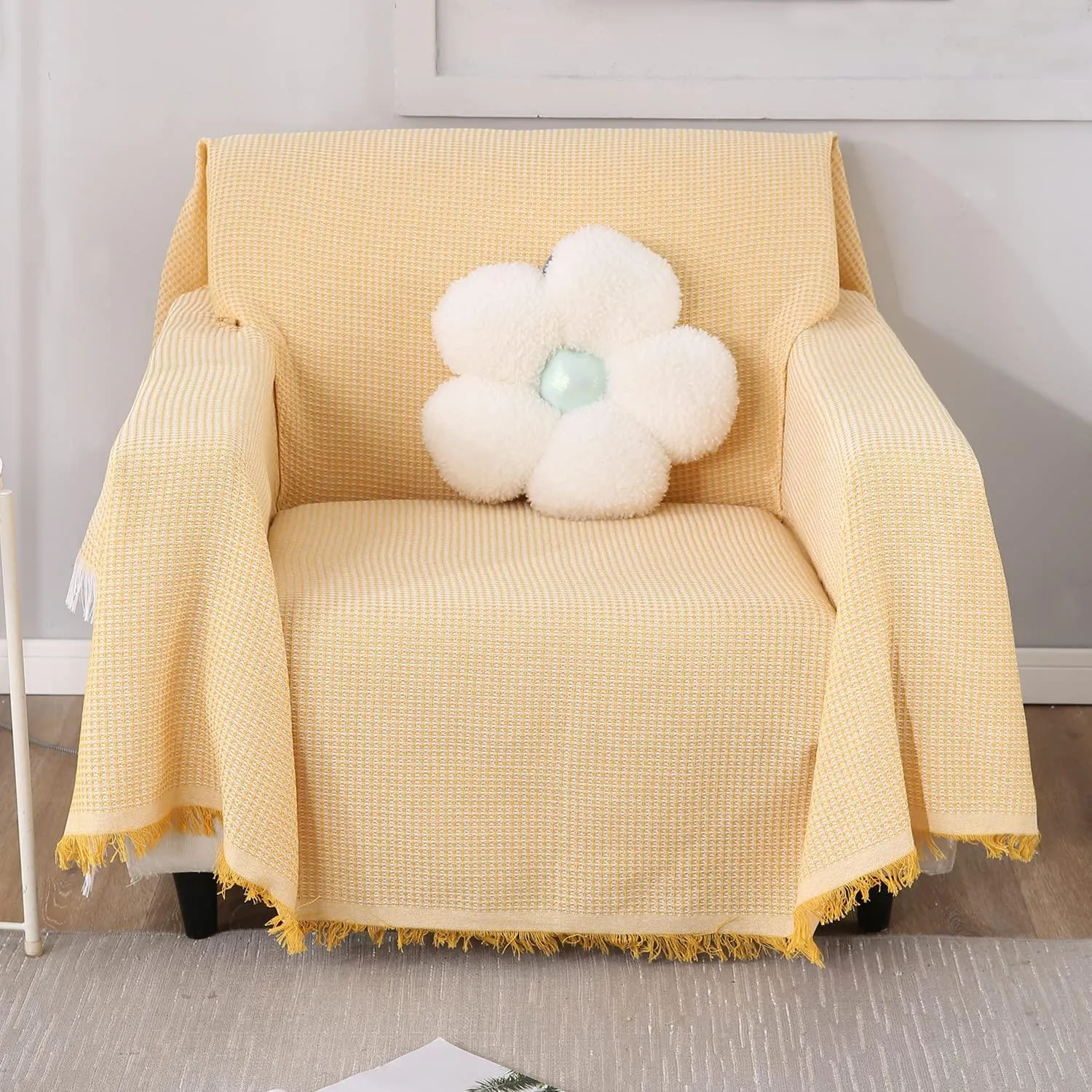 Yellow Polycotton Sofa Throw | Soft & Durable