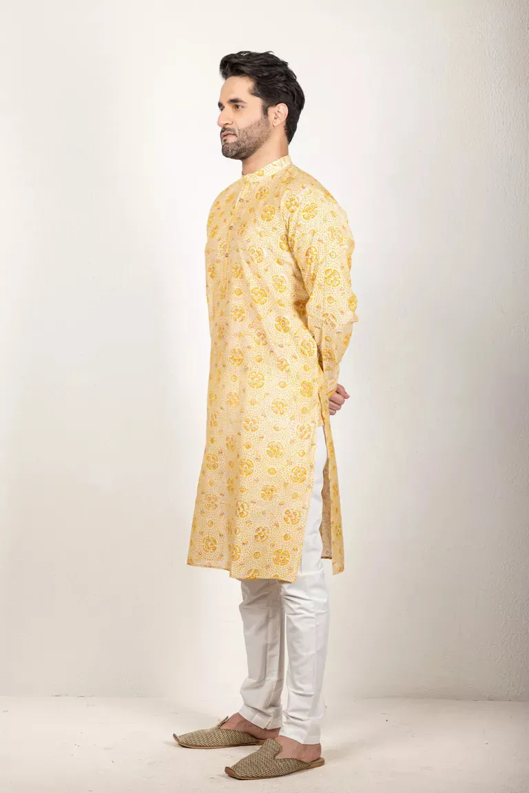 Yellow-Printed Chanderi Kurta